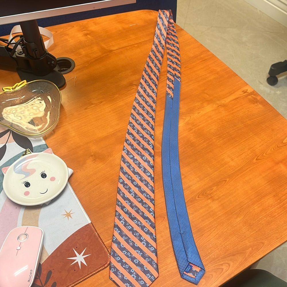 Egara 100% Silk Tie‎ – Blue Orange Paisley Stripe – Wedding | Business | Formal